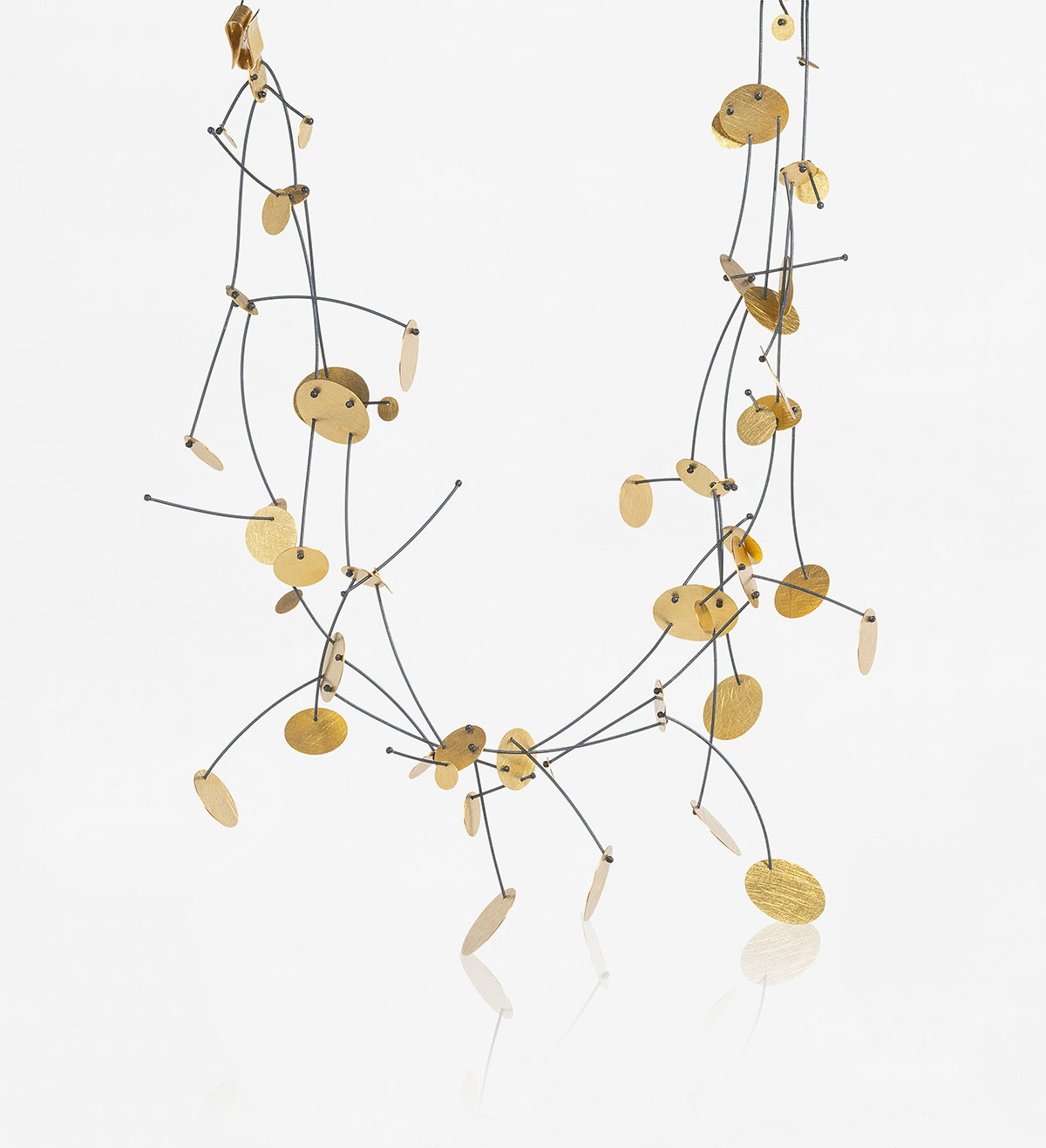 18k gold necklace Pluja with black nylon 45cm / 90cm