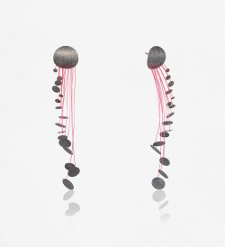 Silver earrings Pluja with red nylon 85mm