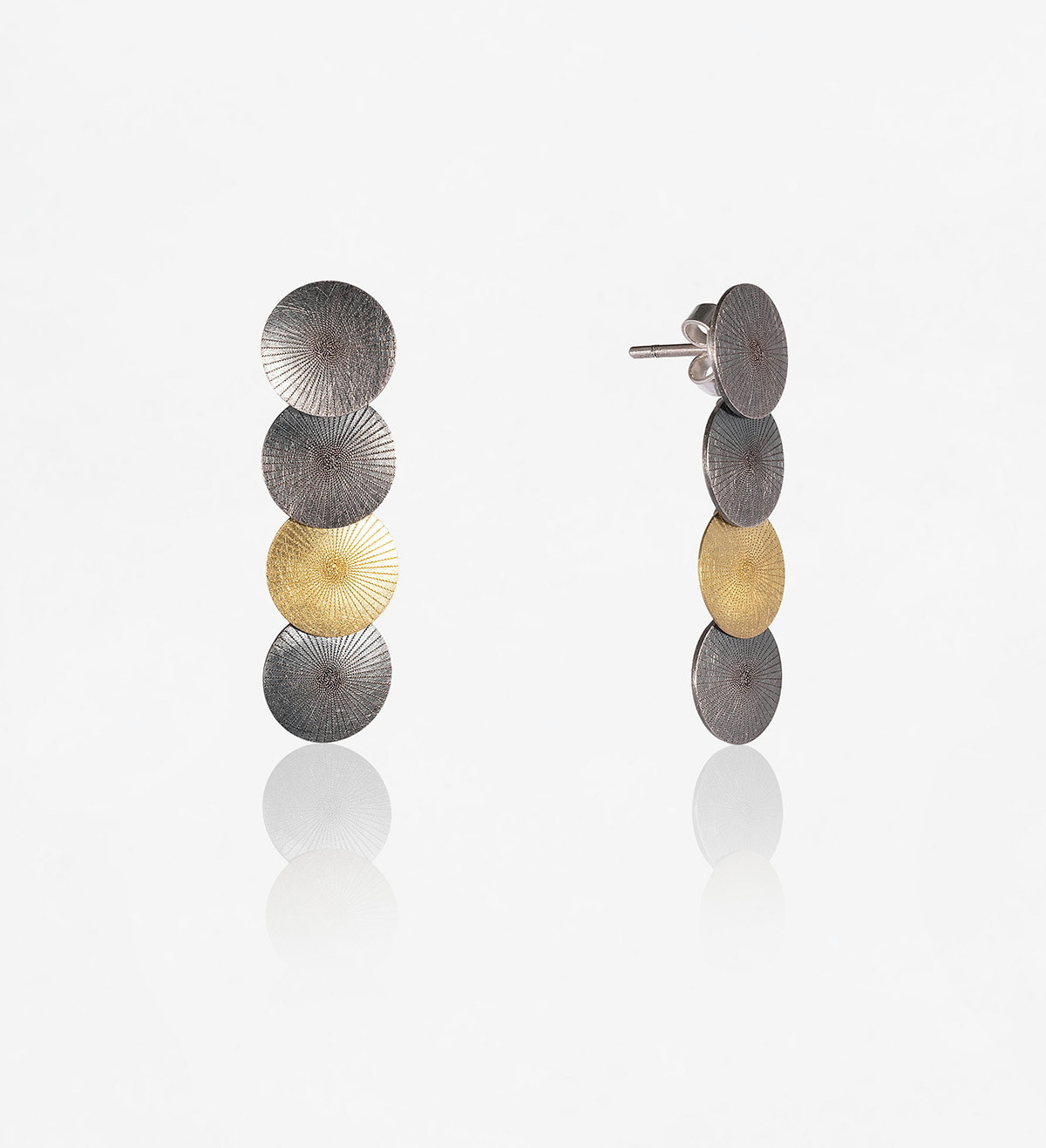 18k gold and silver earrings Samurai 35mm
