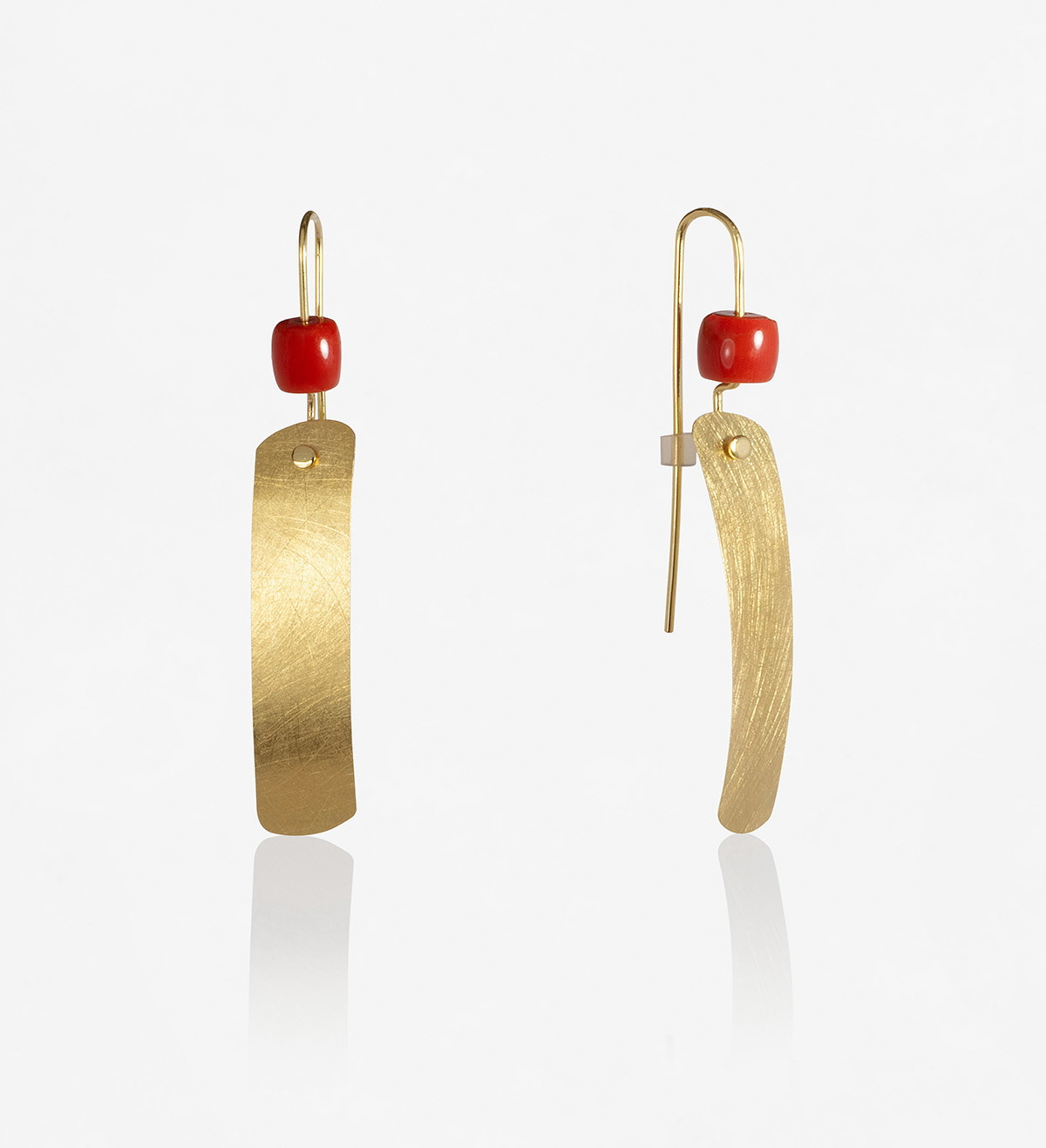 18k gold earrings Posidonia with coral 65mm