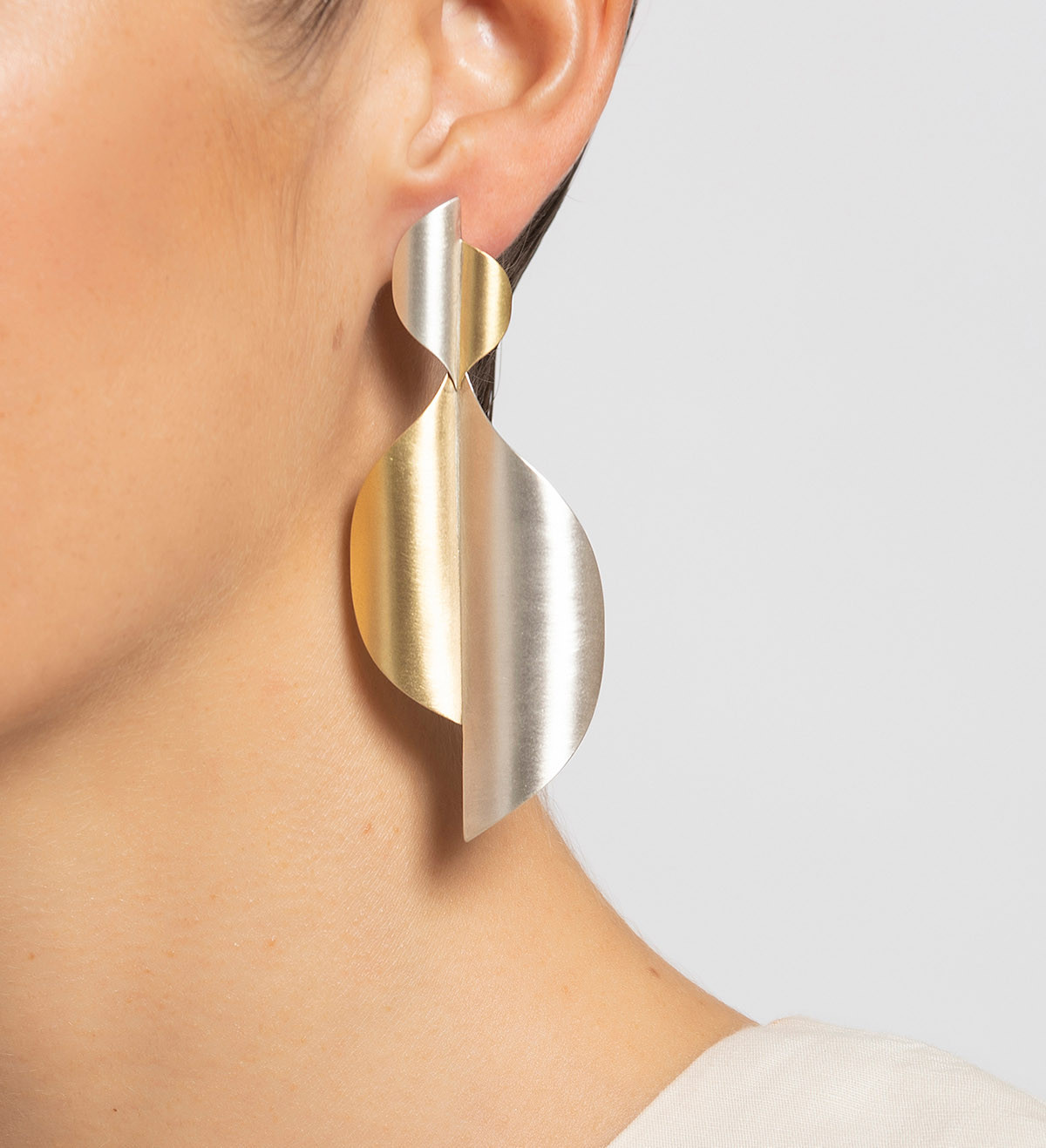 Pendientes oro y plata Seda 85mm