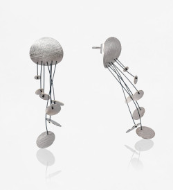 Silver earrings Pluja 50mm with black nylon