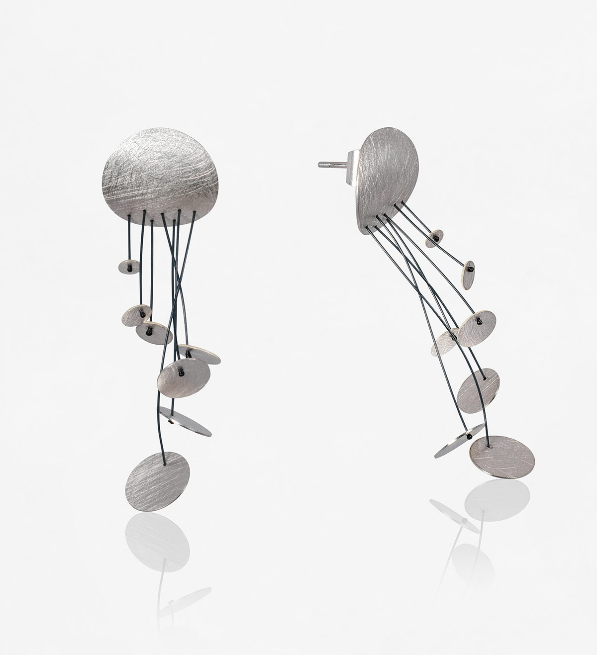 Pendientes plata Pluja 50mm con nailon negro