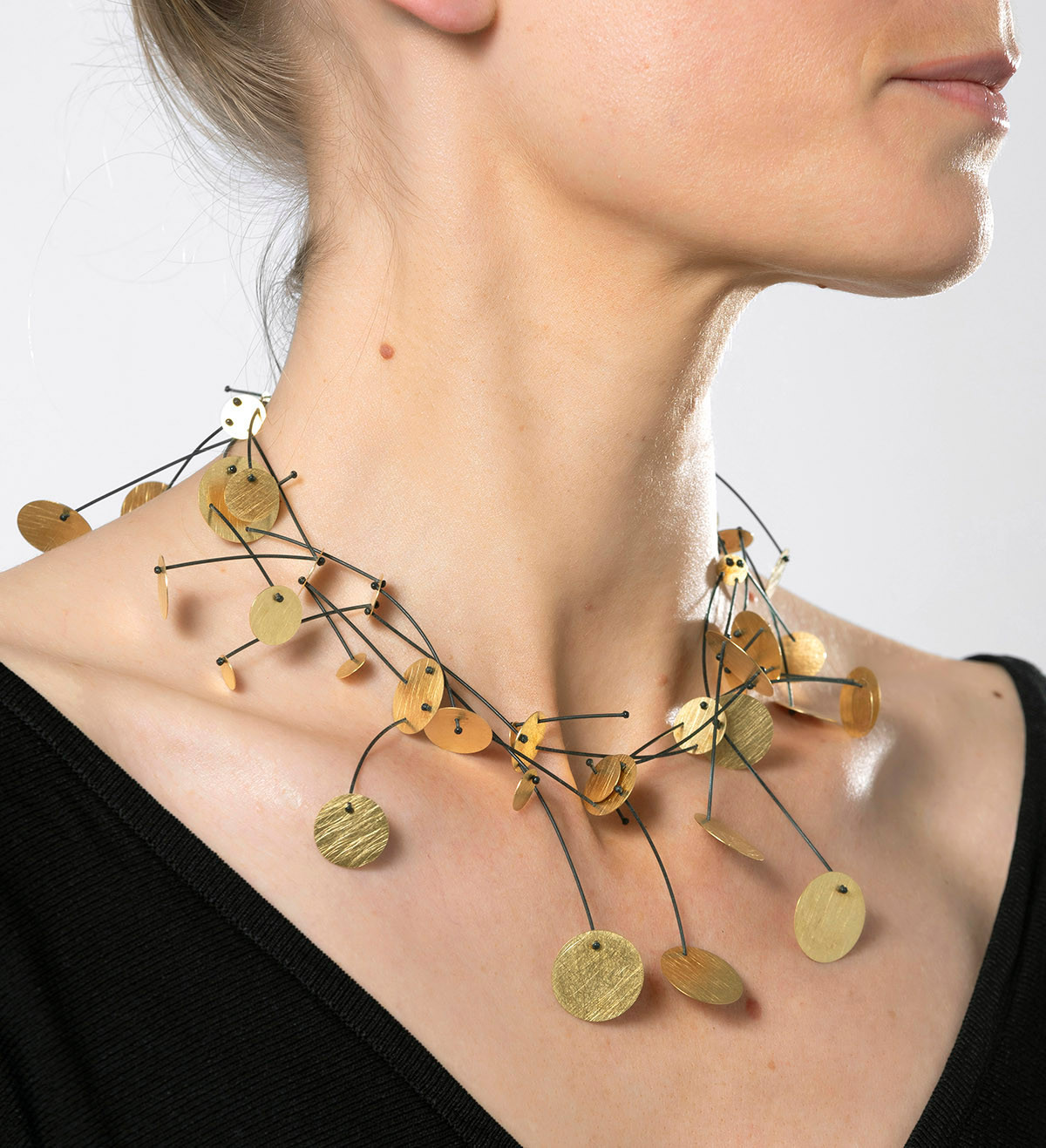 18k gold necklace Pluja with black nylon 45cm / 90cm