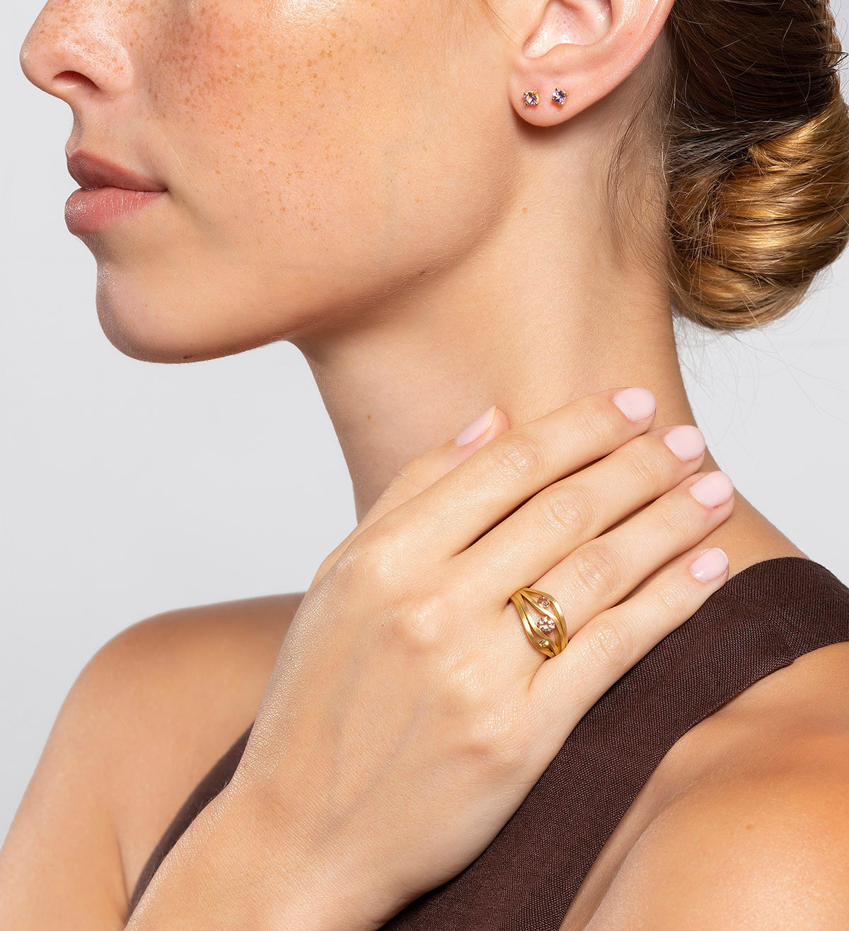 Anillo oro con zafiros naranja Wennick-Lefèvre 0,65ct