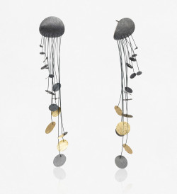 18k gold and silver earrings with nylon Pluja, 85mm
