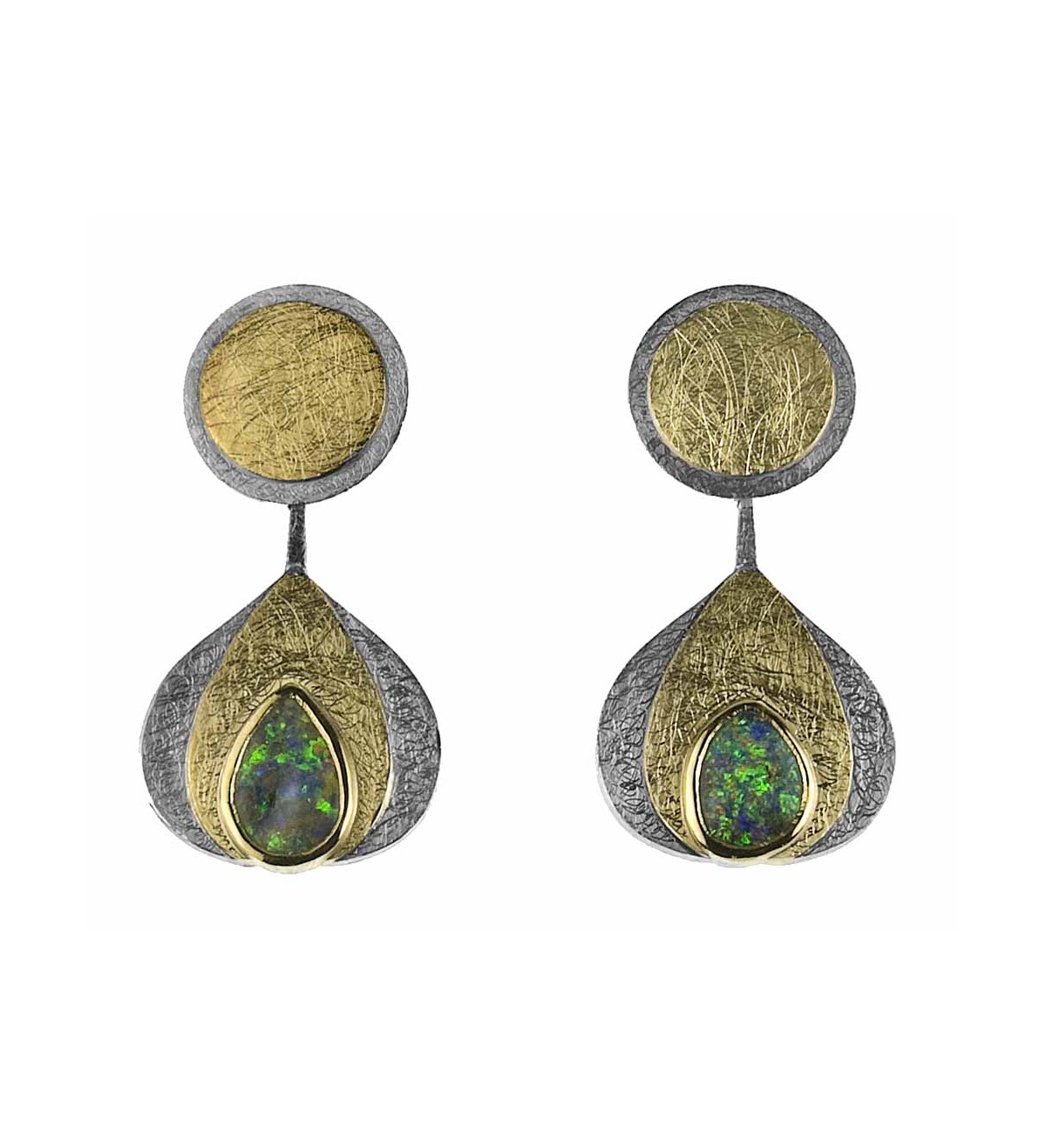 Pendientes oro y plata patinada con ópalo
