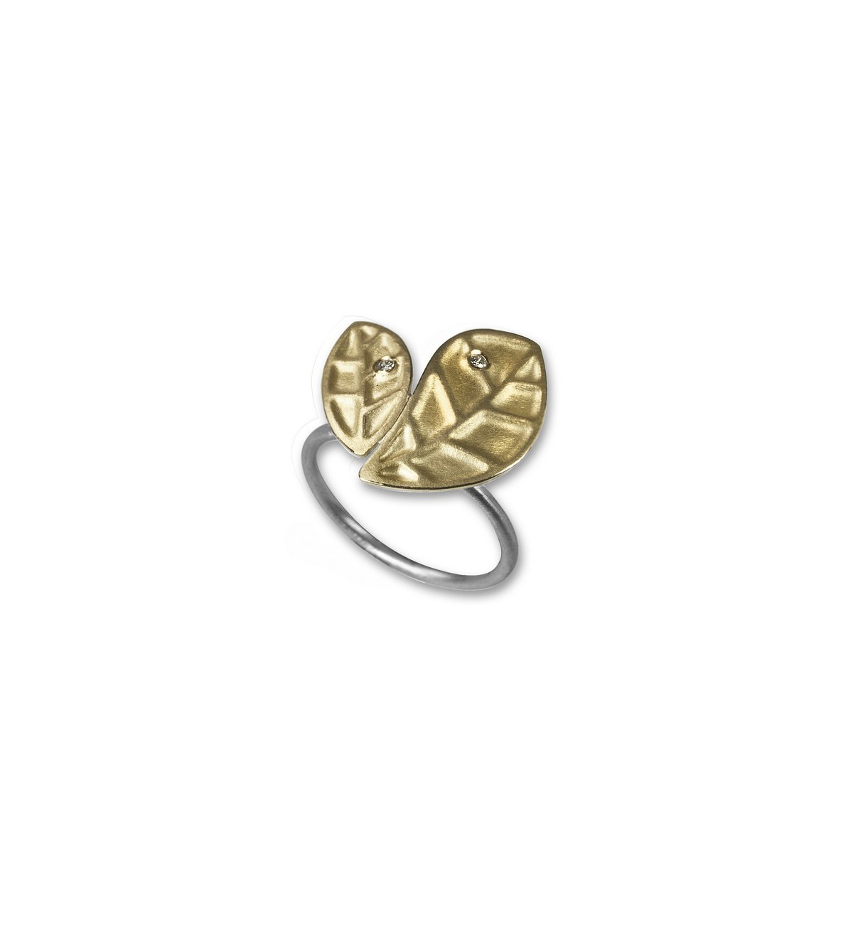 18k gold and silver Tropic ring with diamonds 0,030ct