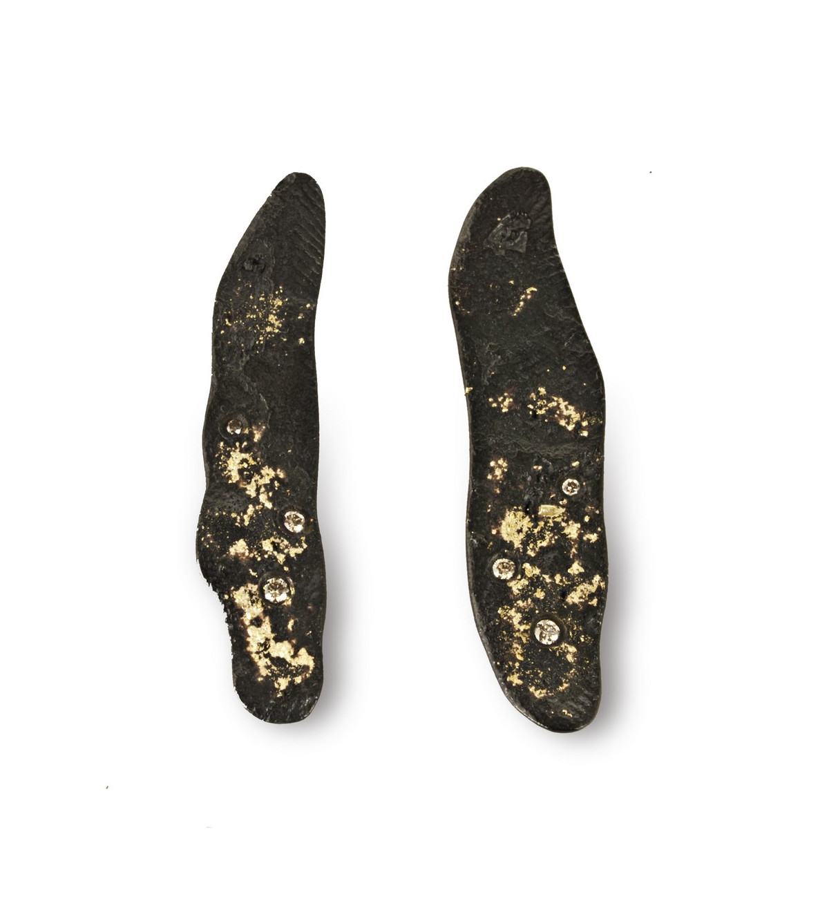 silver and gold dust Fang earrings with brown diamonds 0,09ct