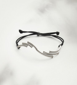 Silver Flux bracelet with black ribbon